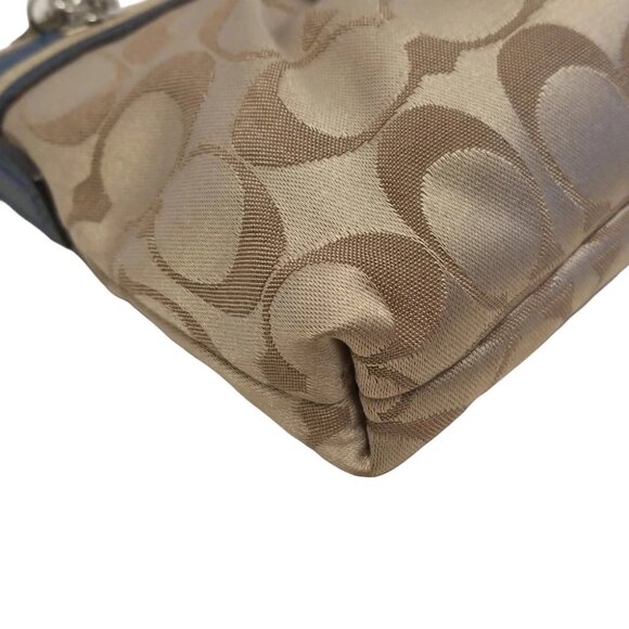 COACH - Khaki Blue Green Jacquard Leather Shoulder Bag - Picture 5 of 9